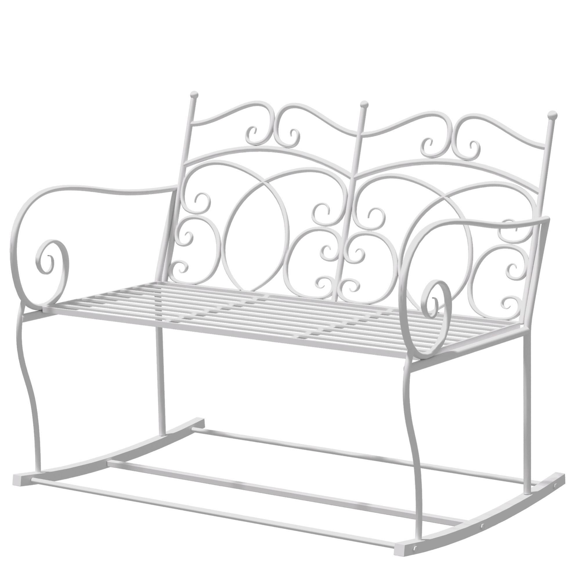 Panchina Da Giardino Outsunny 2 Posti - In Ferro Bianco Stile Romantico 113.5x50x96 Cm - Foto 9