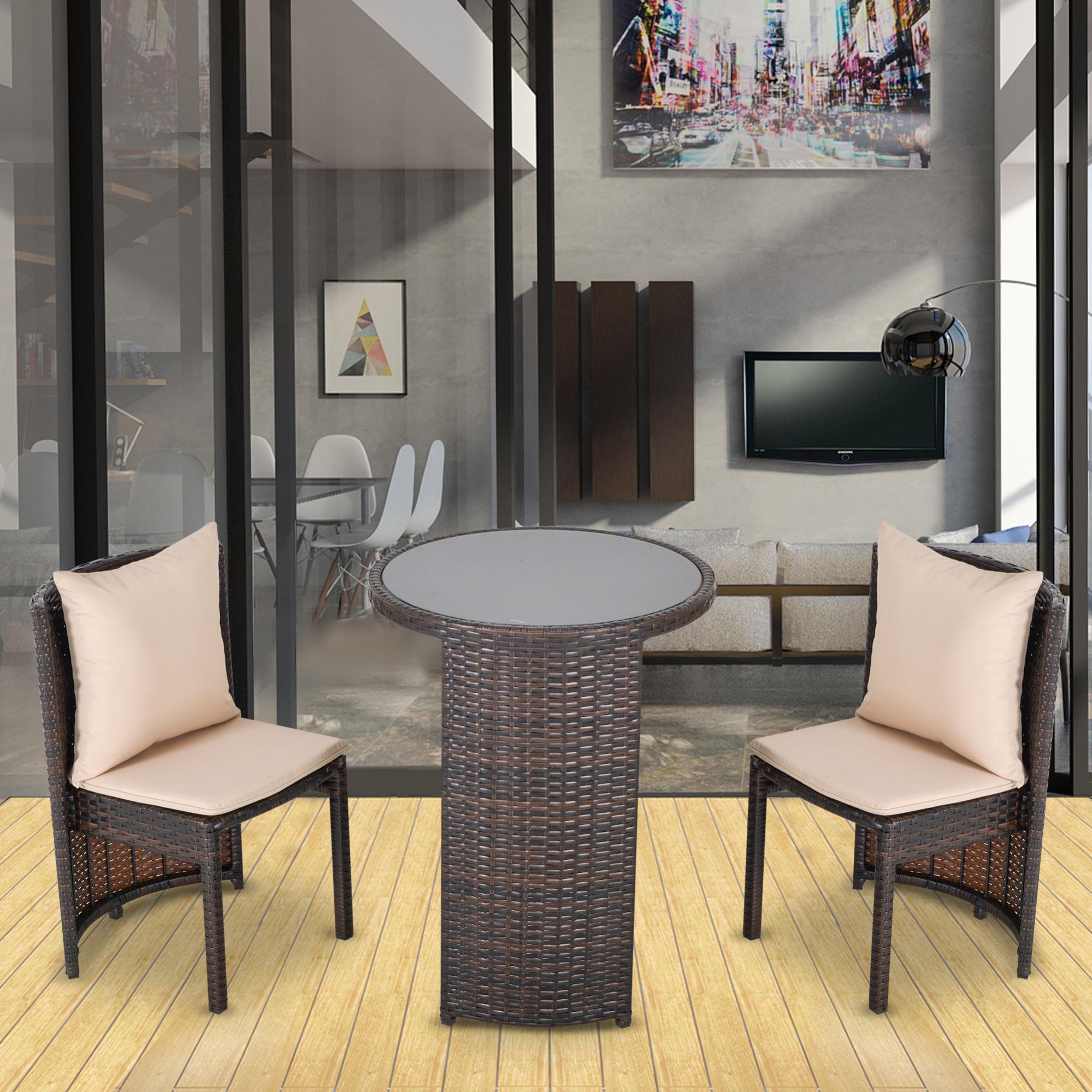 Set Giardino 3 Pezzi Tavolino E Sedie In Rattan - Marrone/Beige, Imbottito, Per Esterno - Foto 9