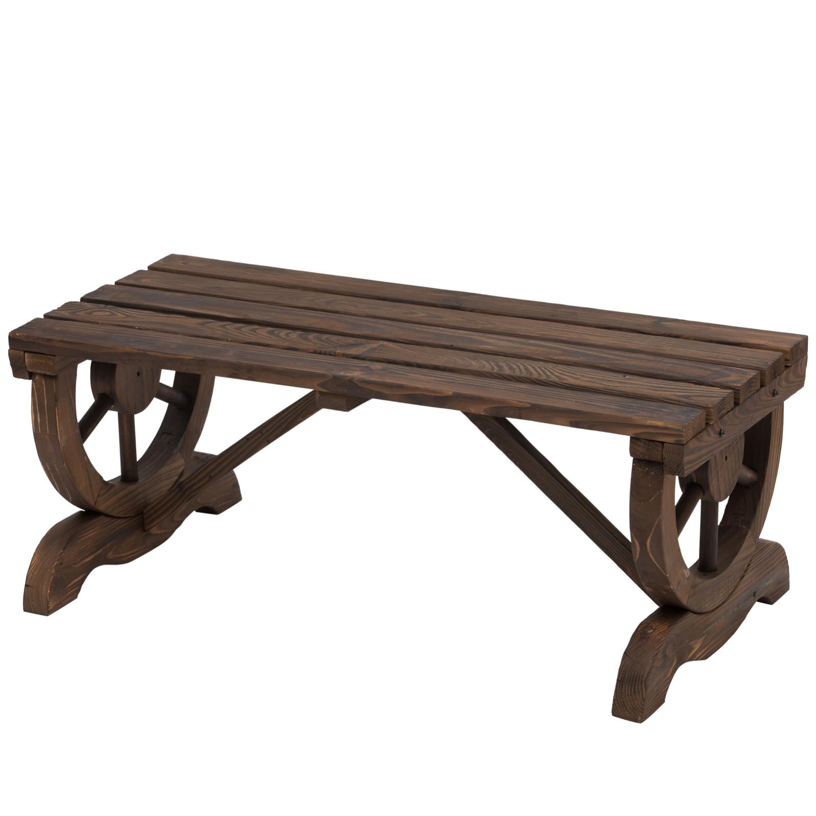 Panca Da Giardino 2 Posti Con Ruote Di Carro - Legno Di Abete Carbonizzato, 114x58x80 Cm, Stile Rustico - Foto 3