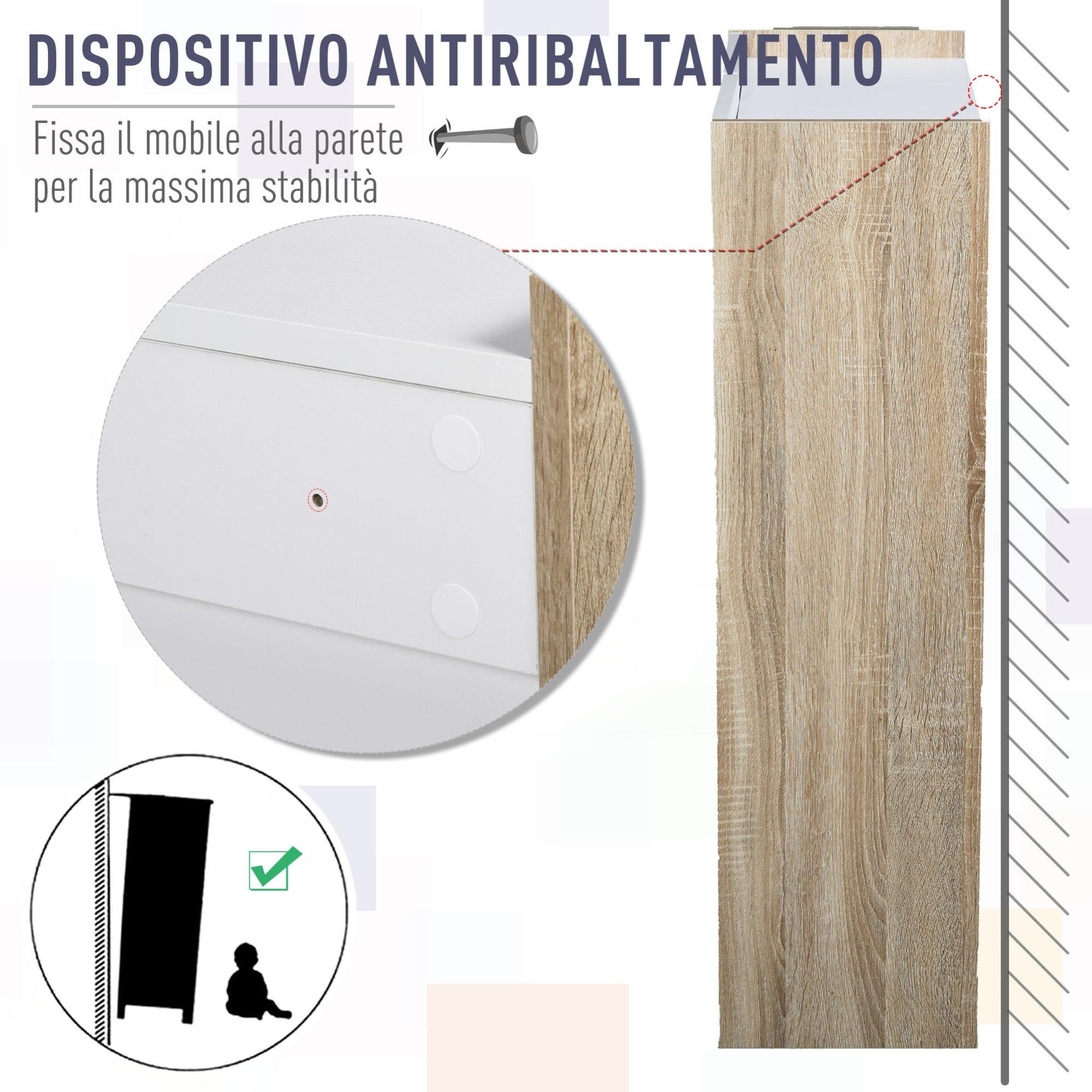 Armadietto Bagno HOMCOM A Due Ante - Legno Rovere E Bianco, 60x25x90 Cm - Foto 3