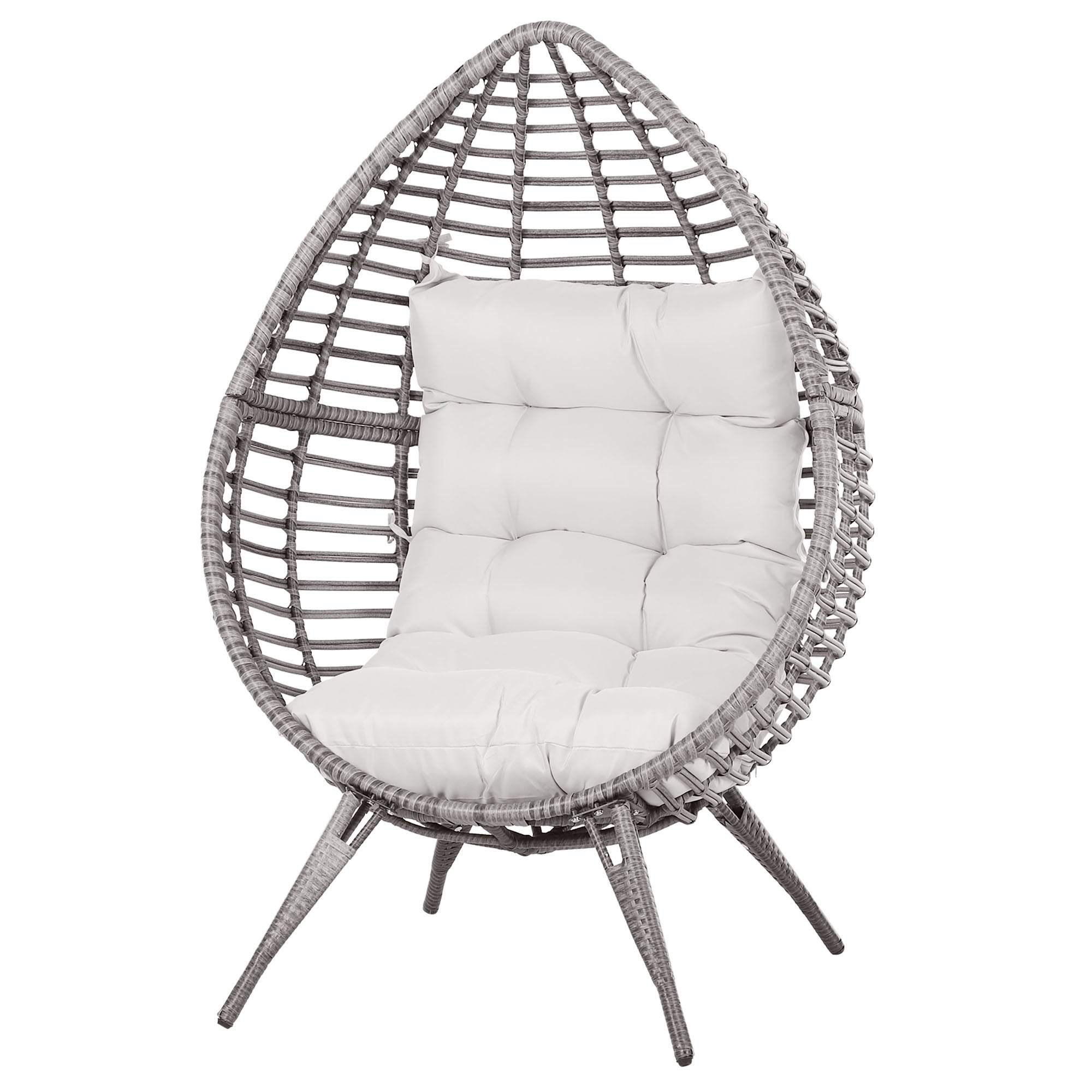 Outsunny Poltrona Da Esterno In Rattan Con Cuscino Grigio E Beige Forma A  Goccia 101x89x156cm