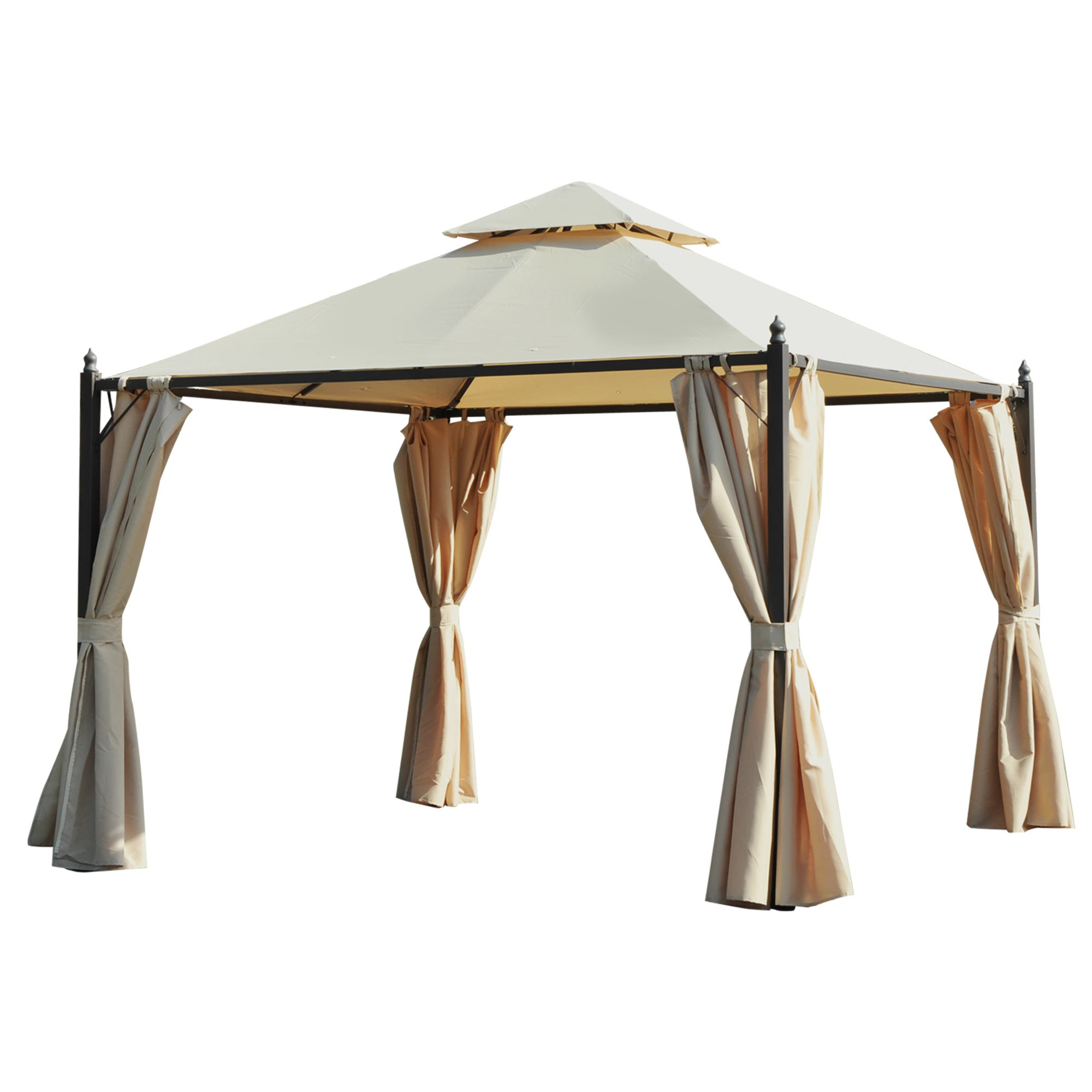 Gazebo da Giardino 3x3M in Metallo con Doppio Tettuccio e Pareti in  Poliestere Beige