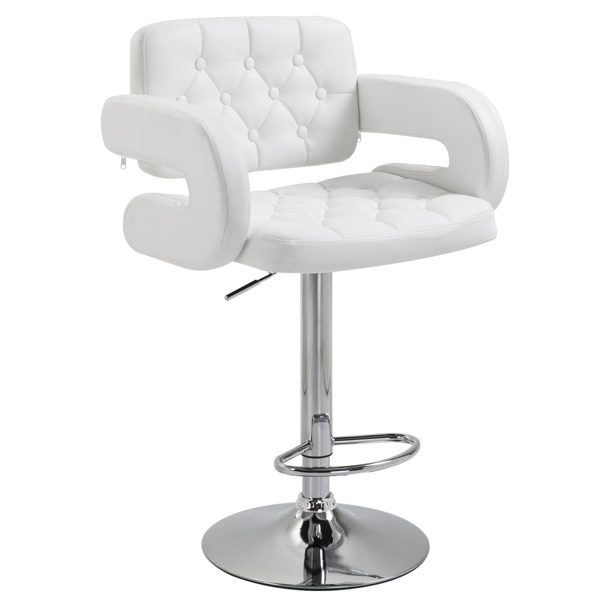 Homcom Sgabello Alto Da Bar Con Schienale E Braccioli, Regolabile, Girevole  In Similpelle Bianca, Per Cucina O Pub, 64x50x94-114cm | Leroy Merlin
