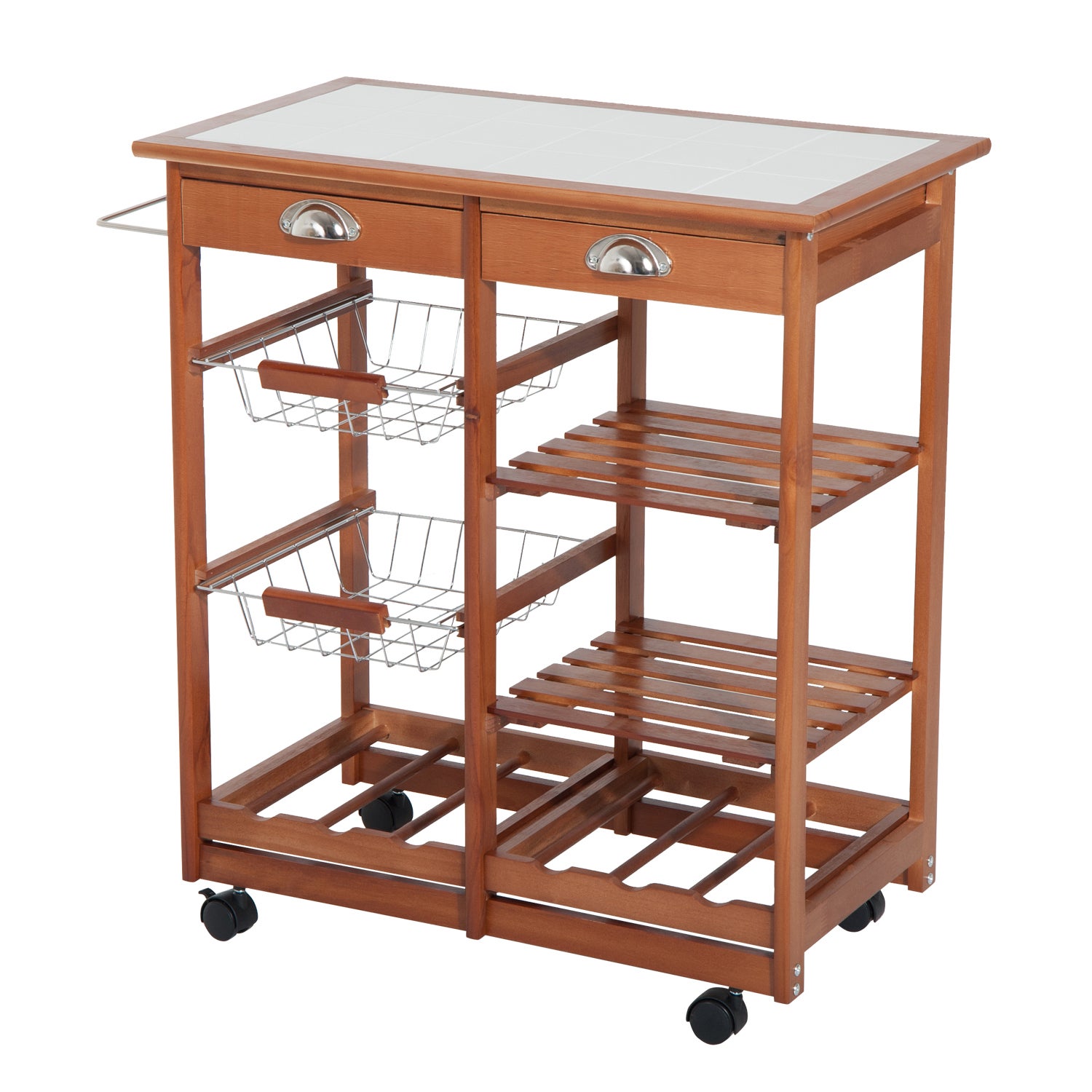 HOMCOM Carrello da Cucina Multiuso in Legno con 2 Cassetti