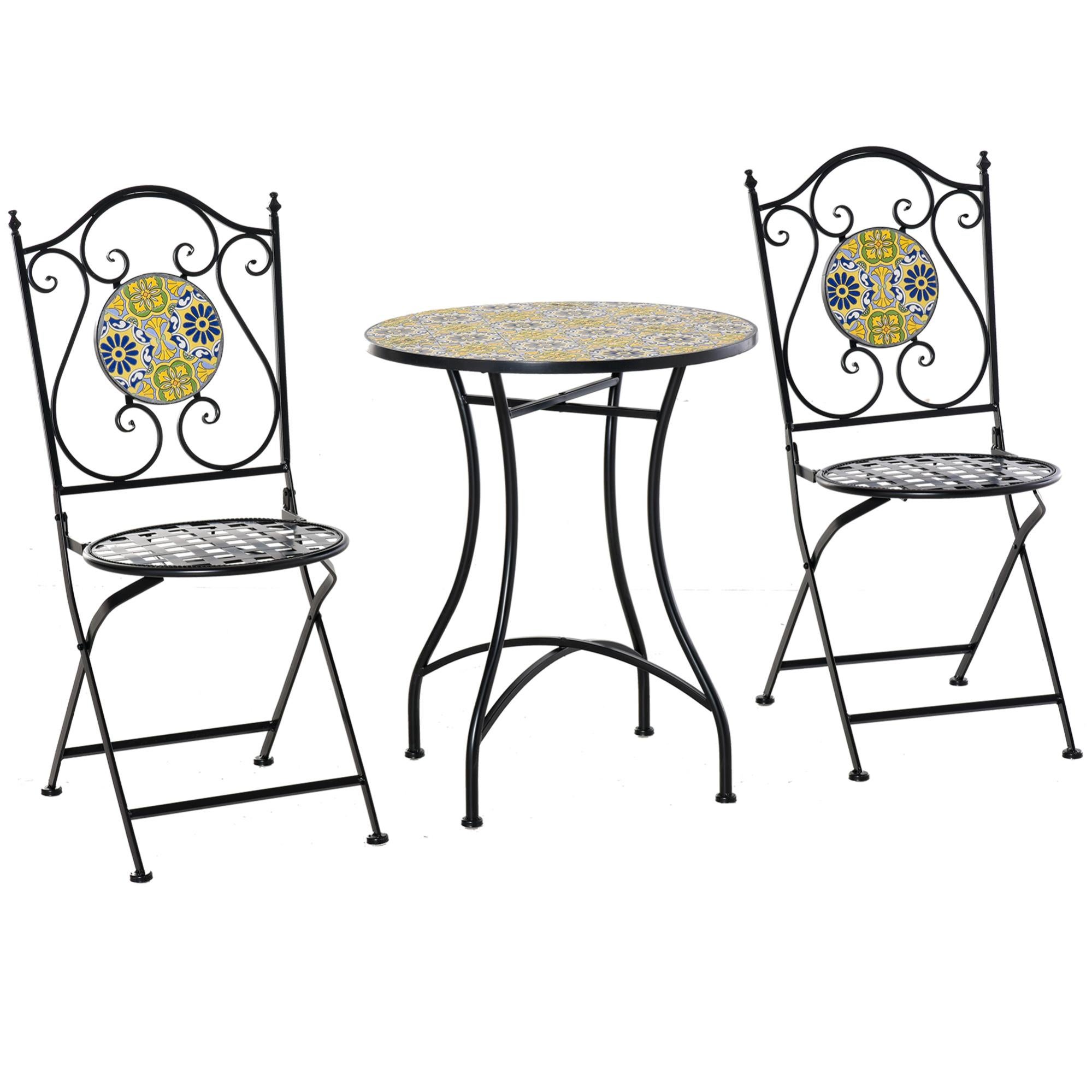 Set 3 Pezzi Tavolo Con 2 Sgabelli, Set Di Mobili Da Balcone, Tavolo