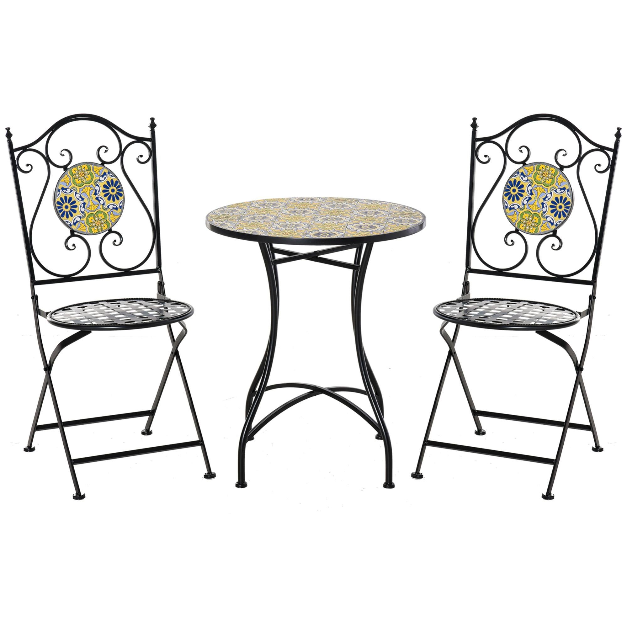 Outsunny Balcony Table and Chairs Set 3 Pieces, Metal Folding Garden