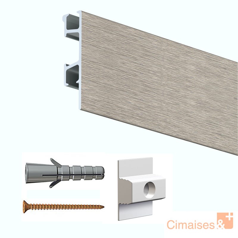 Cimaise Click Rail Pro Gris 200cm + clips de fixation + vis & chevilles  multimatériaux - Cimaise Tableau Artiteq