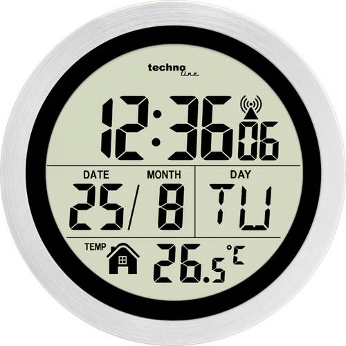Horloge radiopilotée Techno Line WT3005 radiopiloté(e) 14.7 cm x 14.7 cm x  14.7 cm x 14.7 cm x 7.9 cm argent protégé