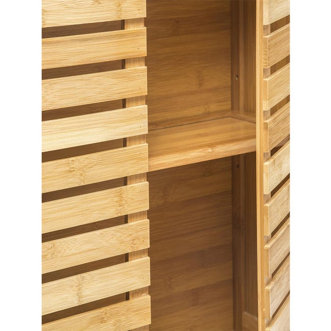 Mueble de pared para baño Borlänge puertas enrejadas bambú 66 x 62 x 20 cm  natural [en.casa]