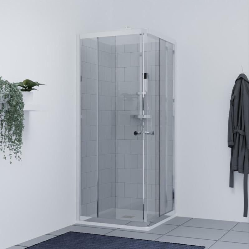 Paroi de douche 80x80 d'angle NERINA Chromé avec portes coulissantes