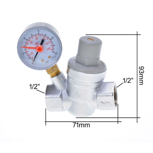 Réducteur De Pression D'eau 1/2 Femelle Pour Tuyau De 15 mm Avec Manomètre