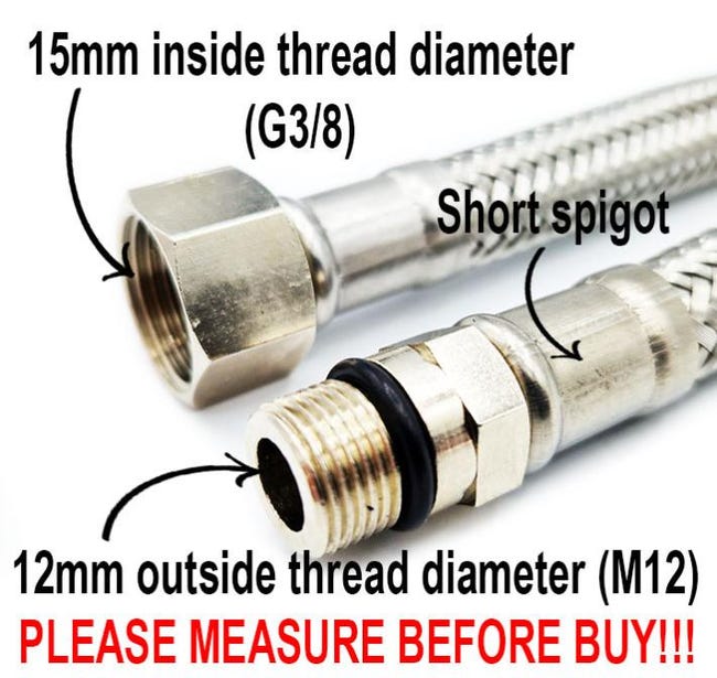 Tubi Flessibili Per Miscelatore Lavello 300mm - Acciaio Inox, M10 X 1/2 BSP, Alta Pressione, Senza Piombo - Foto 8