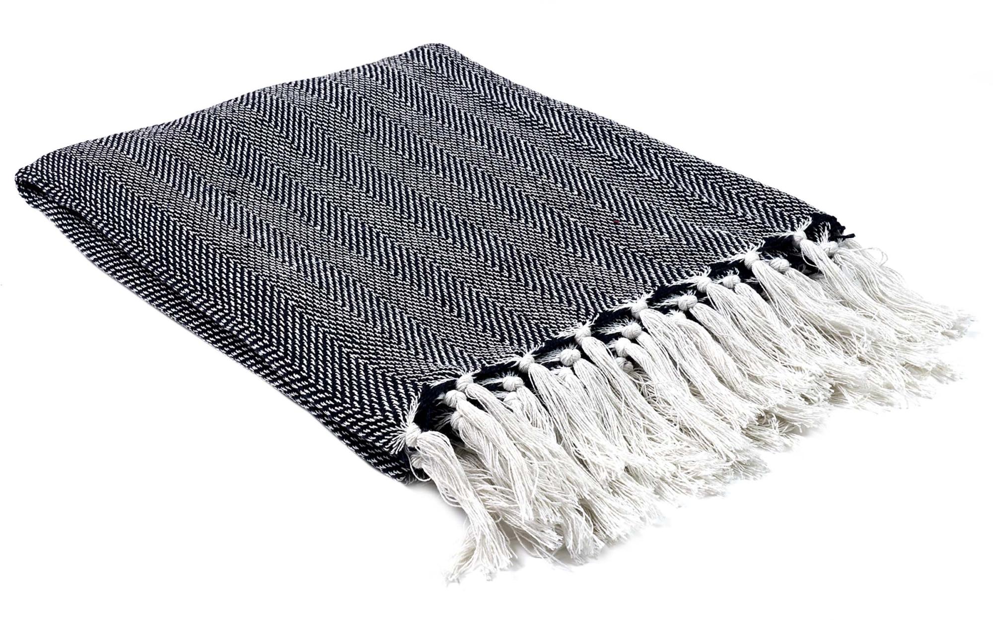 Plaid Jacquard En Coton 125 X 150 Cm (lot De 2) Bleu Marine The Home Deco Factory Leroy Merlin