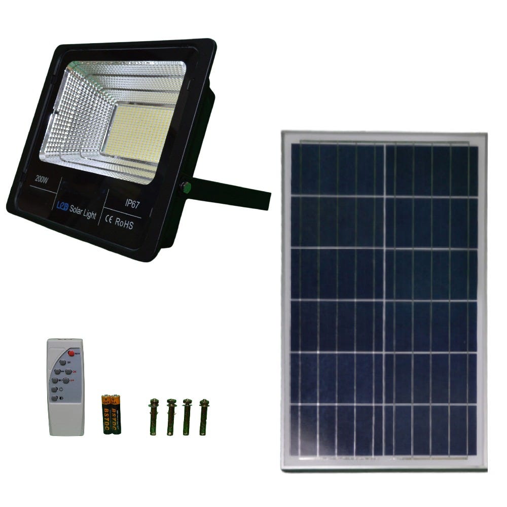 Faro Led Con Pannello Solare Fotovoltaico Crepuscolare 200w Esterno  Telecomando