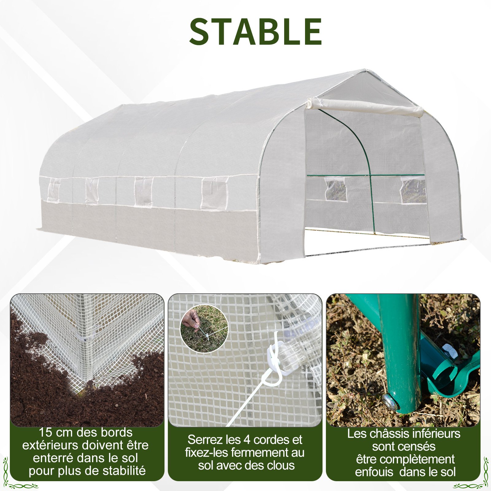 Serre Tunnel De Jardin Dim. 6l X 3l X 2h M Acier Galvanisé Bâche Pe ...