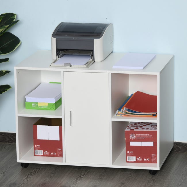 Support d'imprimante - caisson organiseur bureau multi-rangement panneaux  particules