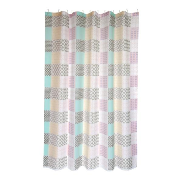 Tenda Da Doccia Geometrica 180x200 Cm, Motivi Astratti Grigio E Teal, In Poliestere Impermeabile, Con 12 Ganci, Per Bagno Moderno E Rustico