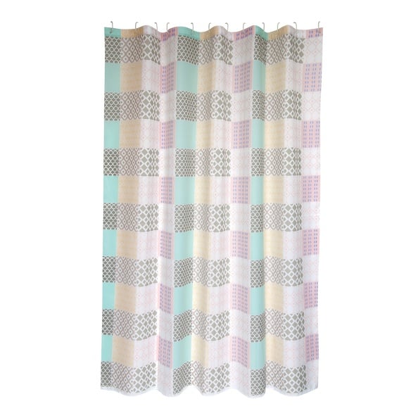 Tenda Da Doccia Geometrica 180x200 Cm, Motivi Astratti Grigio E Teal, In Poliestere Impermeabile, Con 12 Ganci, Per Bagno Moderno E Rustico
