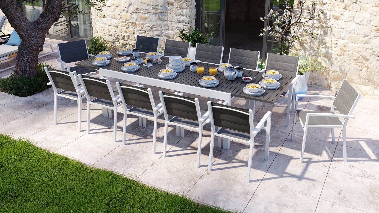 Table salon de jardin extensible en aluminium pour 12 personnes