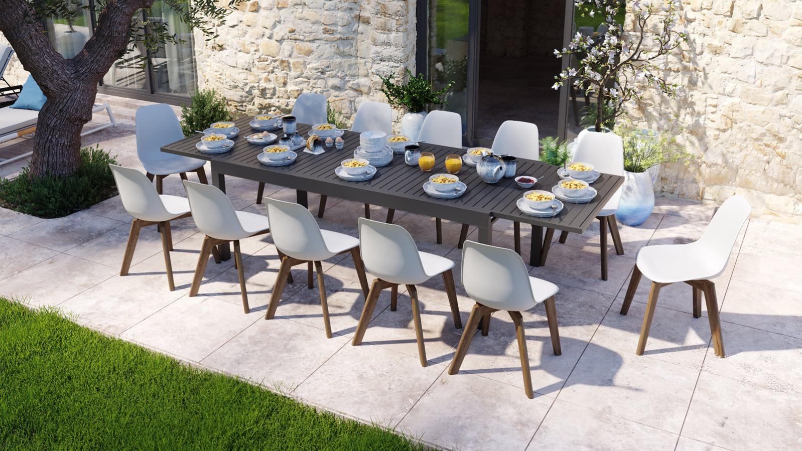 Table De Jardin Extensible 8 À 12 Personnes En Aluminium Noir