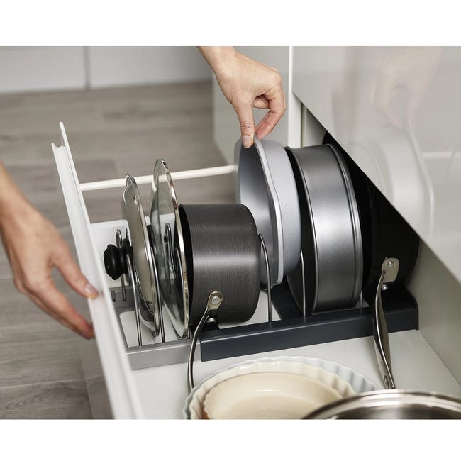 Rangement extensible pour casseroles et poêles dans la cuisine Couvercle  avec 7 séparateurs