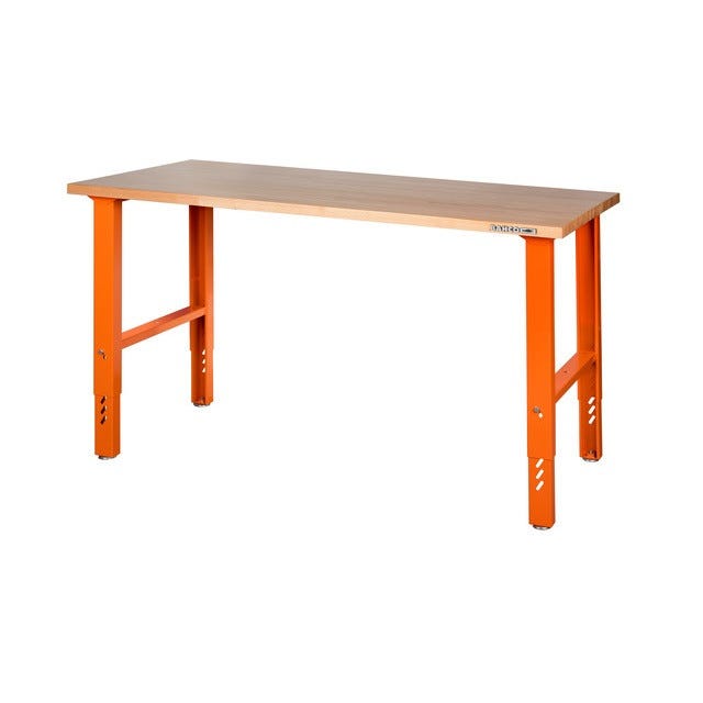 Etabli d'atelier avec plateau en marronnier 150 cm orange hauteur réglable  1495WBAH15TW Bahco