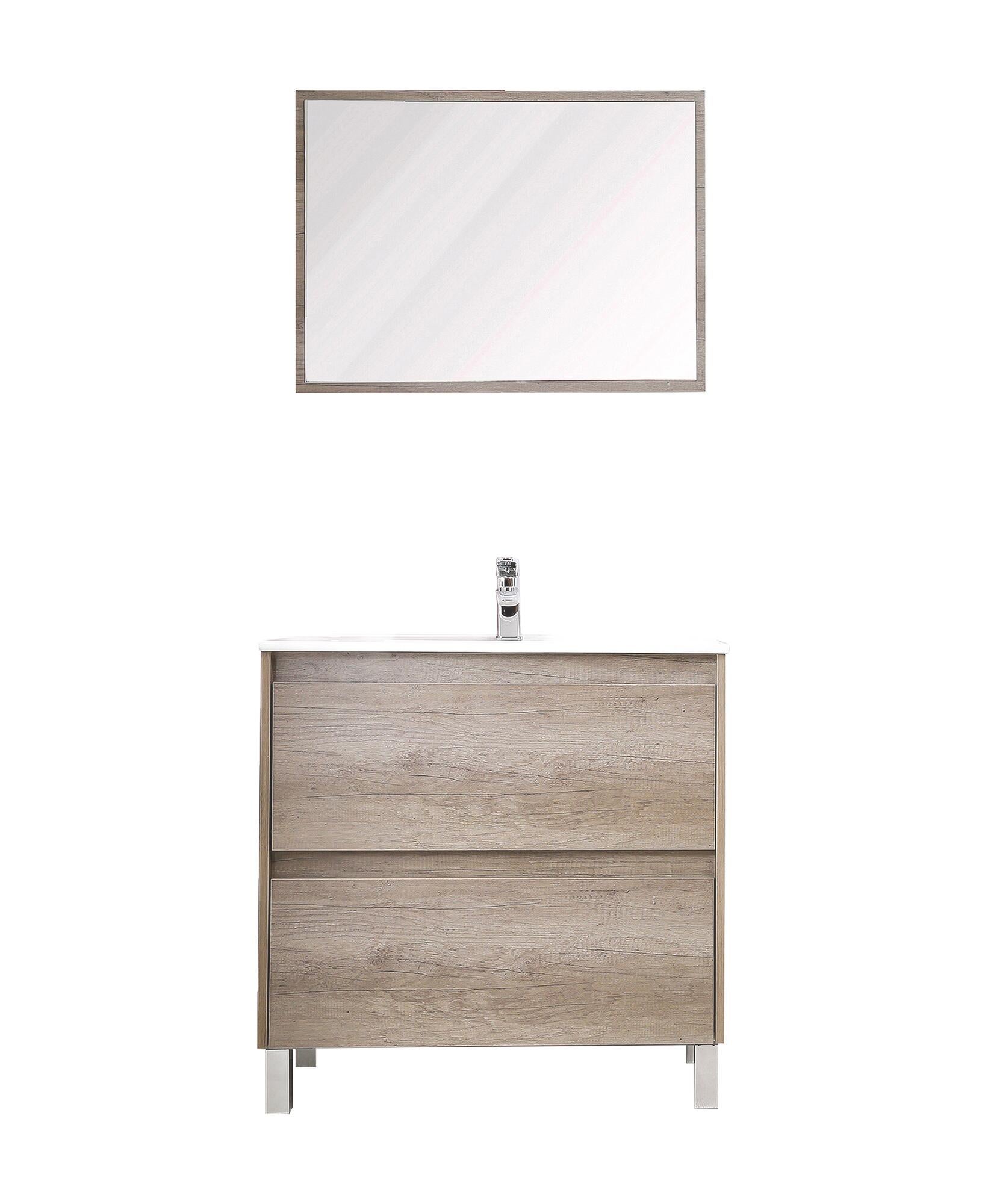 Mueble de baño Devin 3 cajones con espejo, sin lavabo, Color Nordik