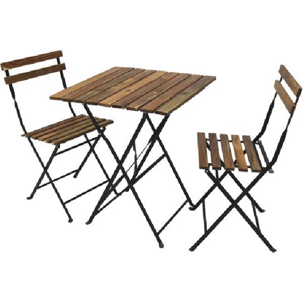 Brixo WOODY Tavolino da Giardino Esterno Quadrato in Legno di Acacia e  Acciaio 60x60x74h cm + 2 Sedie Pieghevoli Set Bistrot