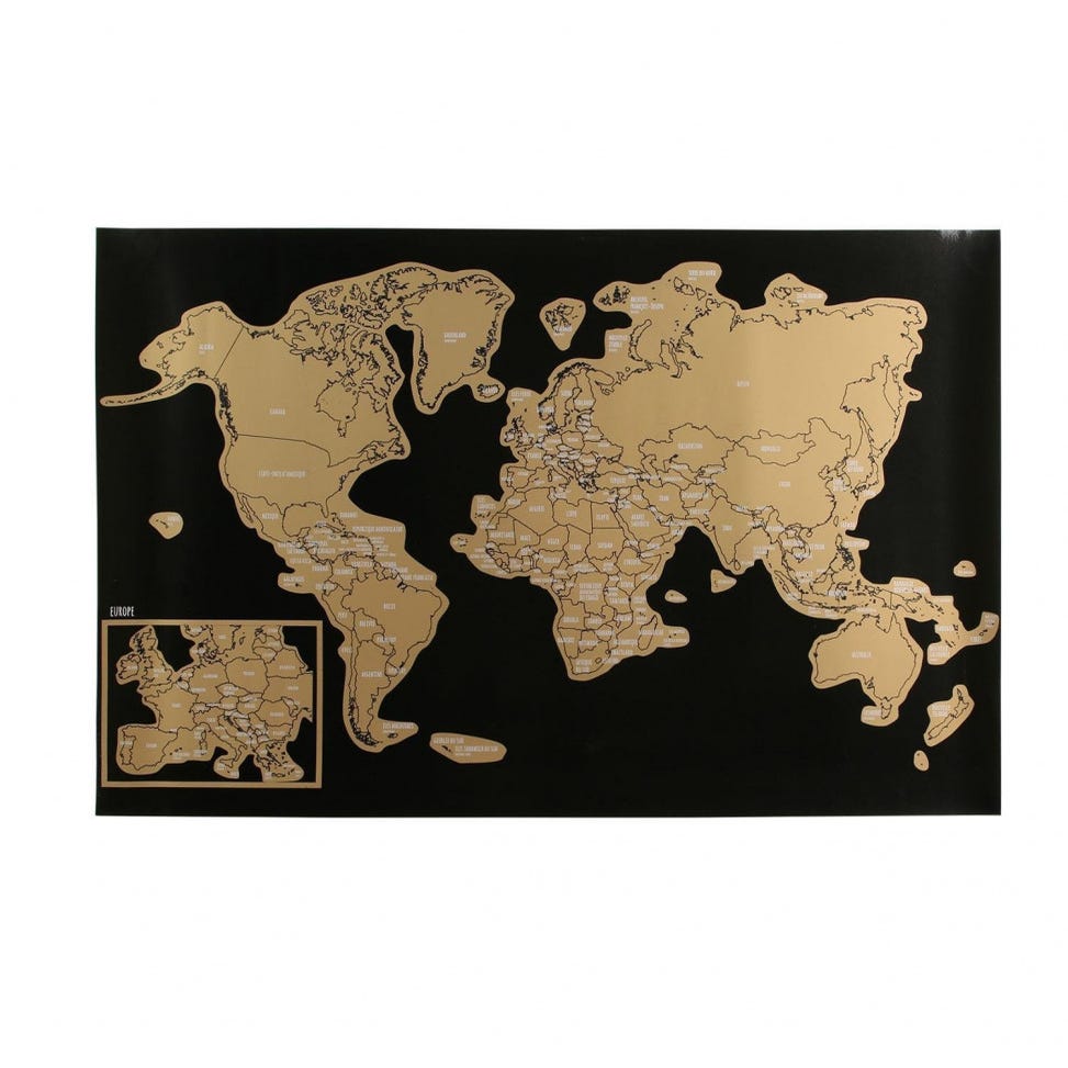 Carte du monde à gratter marron avec tube de transport motif villes 100x50  cm CAG110008