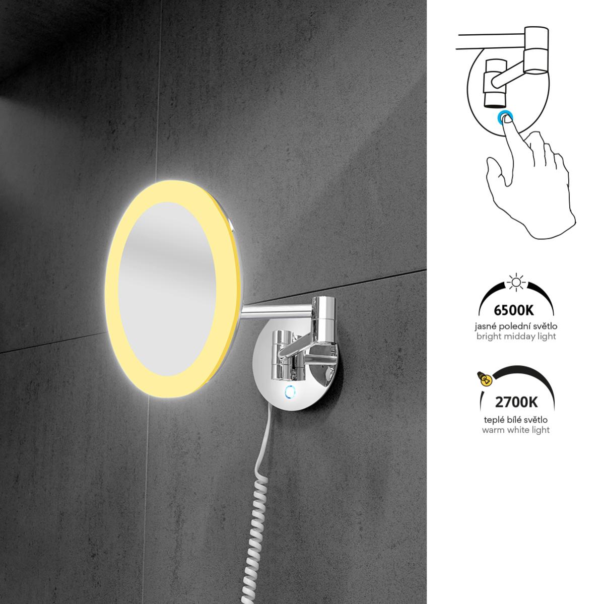 Gospire Specchio da trucco da viaggio ricaricabile con luci e ingrandimento x10, supporto pieghevole e sensore angolare, 3 colori di luce e dimming continuo, specchio luminoso LED