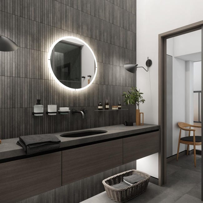 Specchio con illuminazione LED a 3 colori, antiappannamento Specchio da bagno con contenitore, touch control Bianco 59x60cm | Leroy Merlin Specchio con illuminazione LED a 3 colori, antiappannamento Specchio da bagno con contenitore, touch control Bianco 59x60cm | Leroy Merlin