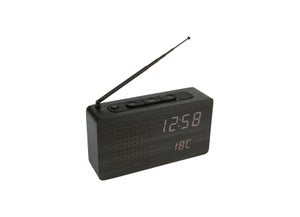 Reloj de Pared Digital Radio Controlado - Calendario - 6 Idiomas - 2  Alarmas - Temperatura Ambiente - Pared o Base - 24 x 14CM - Motivo Madera
