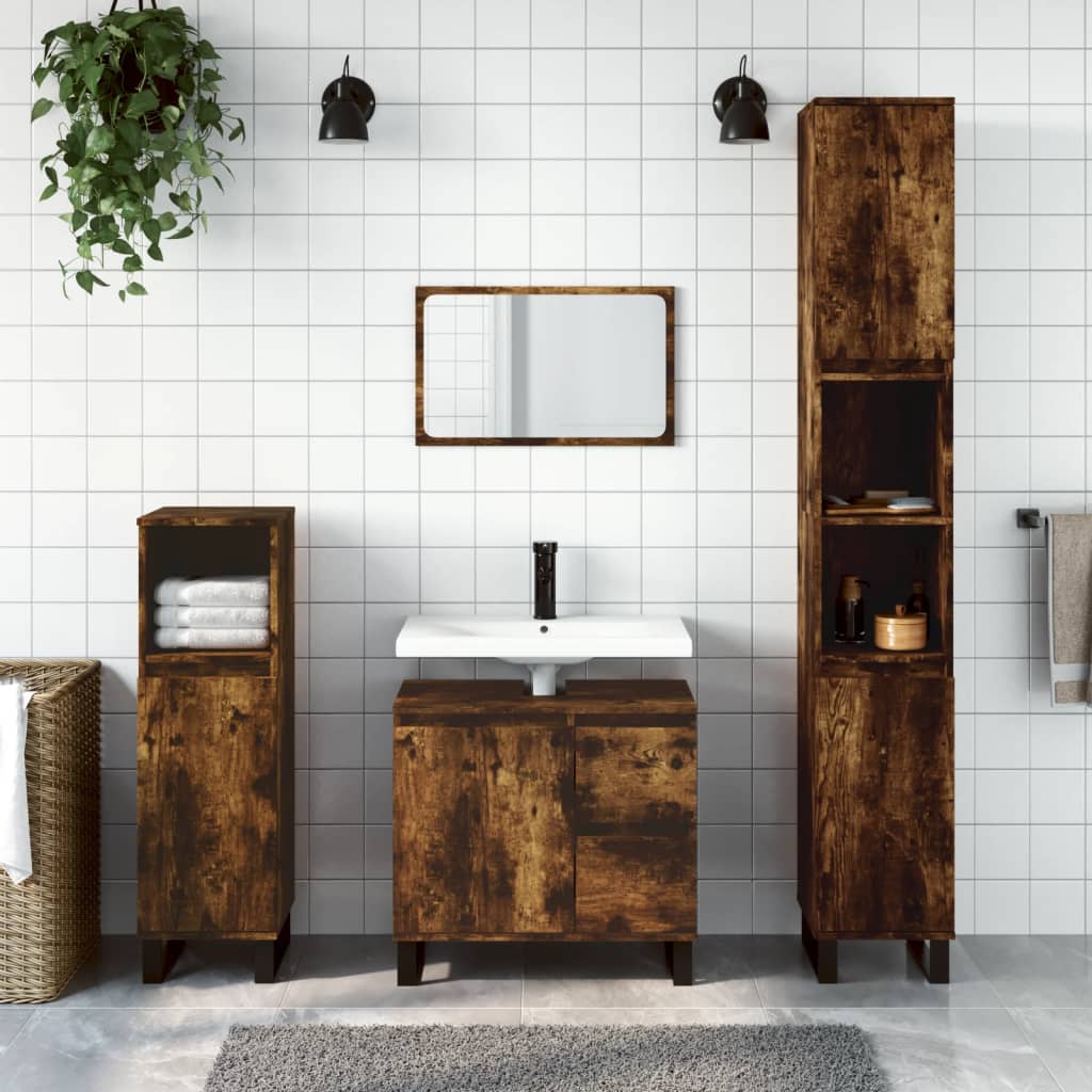 VidaXL Set Mobili da Bagno 3 pz Rovere Fumo in Legno Multistrato