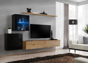 Parete attrezzata soggiorno moderna mobile TV sospeso PAP68 240x170 rovere  e bianco