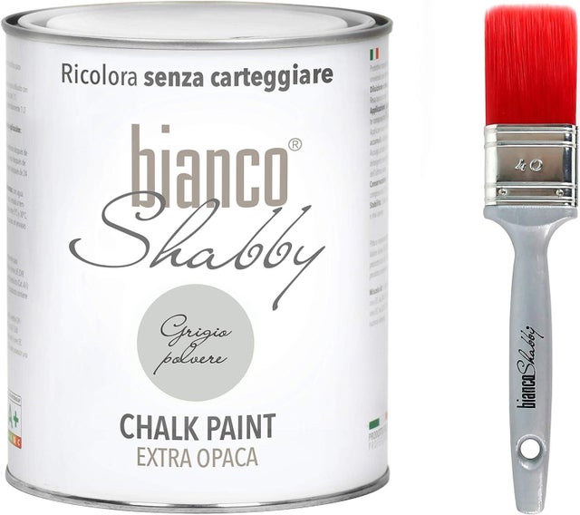 Peinture à la craie Grigio Polvere pour Meubles et Murs - Peinture Shabby Chic Vintage ULTRA MATE (1 Litre) + Pinceau Professionnel (40 mm)