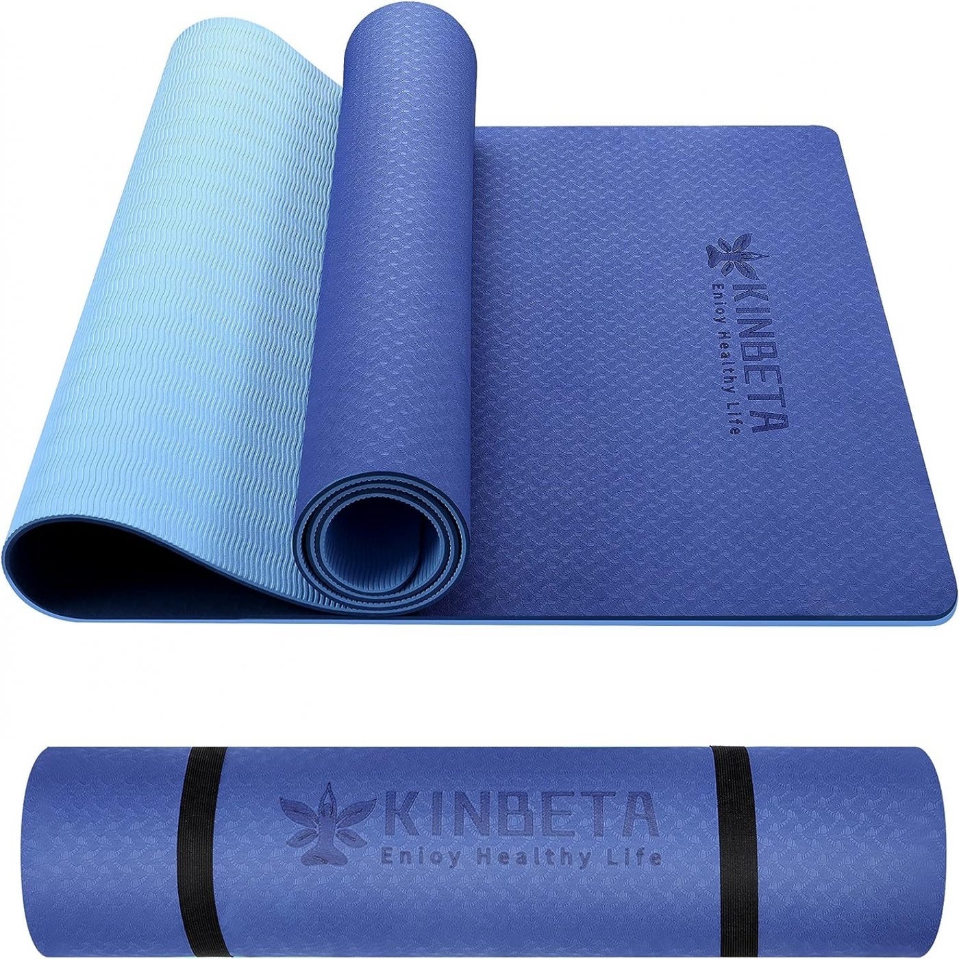 Esterilla de Yoga Antideslizante KINBETA TPE Esterilla de Fitness + Correa  de Transporte + Bolsa Esterilla de Gimnasia (183 x 61 x 0,6 cm)