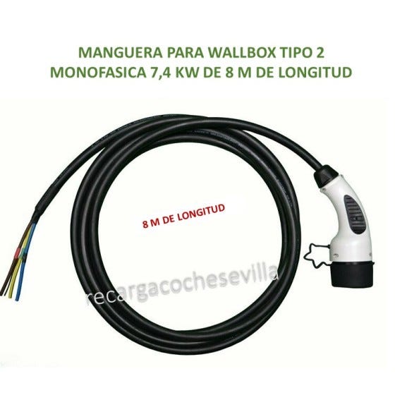 Cable de carga para cargador coche eléctrico AC Tipo 2 Monofásico, 5 m 32A