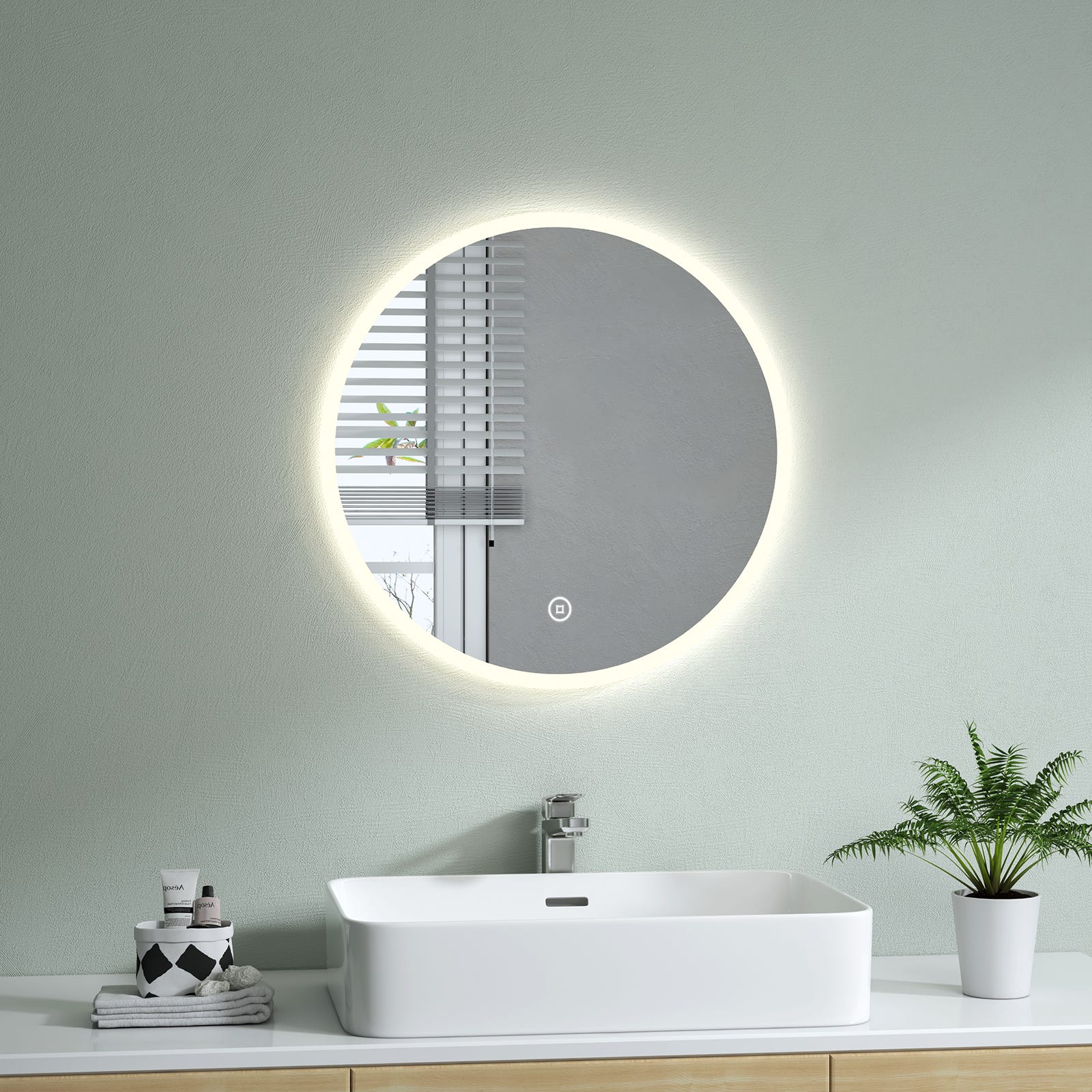 S'AFIELINA Miroir salle de bain Miroir Lumineux LED Rond Diamètre 60cm avec  Interrupteur Tactile, Lumière Blanche Neutre 4300K