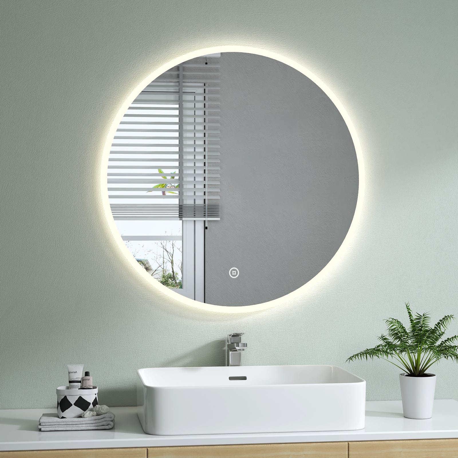 Miroir salle de bain LED angles ronds et bords finition blanc