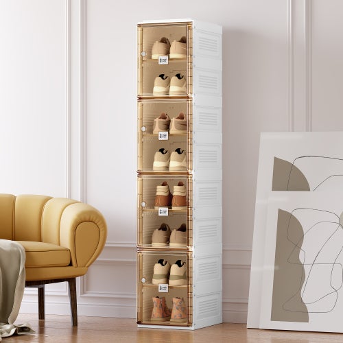 Caja de zapatos portátil para sala de estar, gabinete de almacenamiento  apilable con puertas y estantes, caja de zapatos para armario.