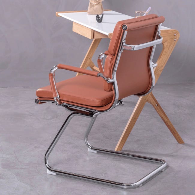 Chaise de bureau sans roulettes avec dossier bas et revêtement en  similicuir - Alu S