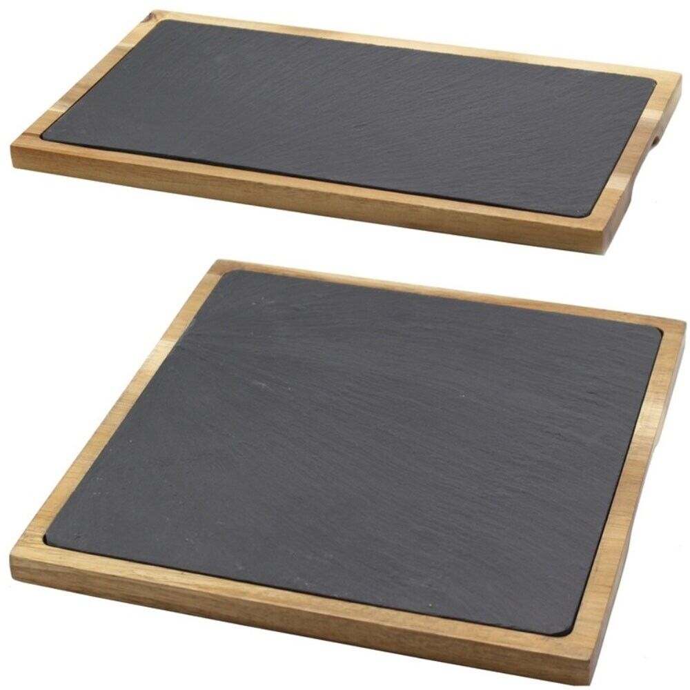 Tagliere da tavola in legno vassoio con inserto in ardesia 60 x 38 x 4 cm -  XLAB Design
