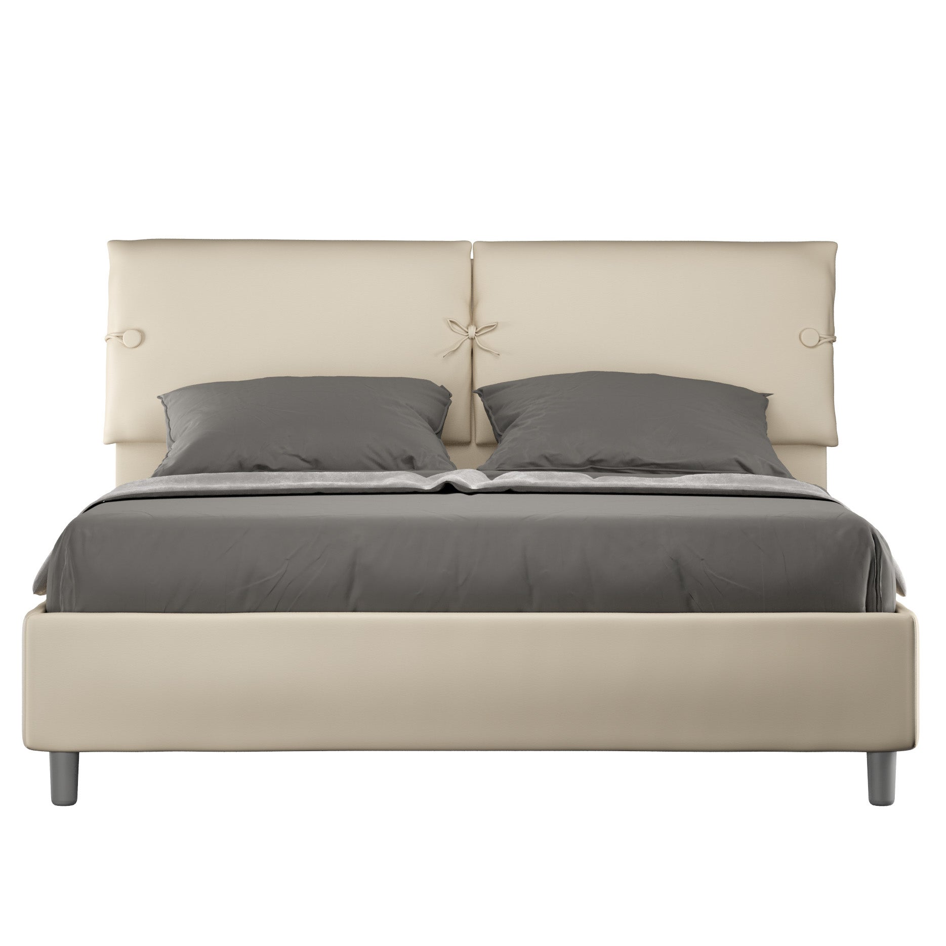 Cama con somier acolchada 120x200 cuero sintético gris paloma Antea