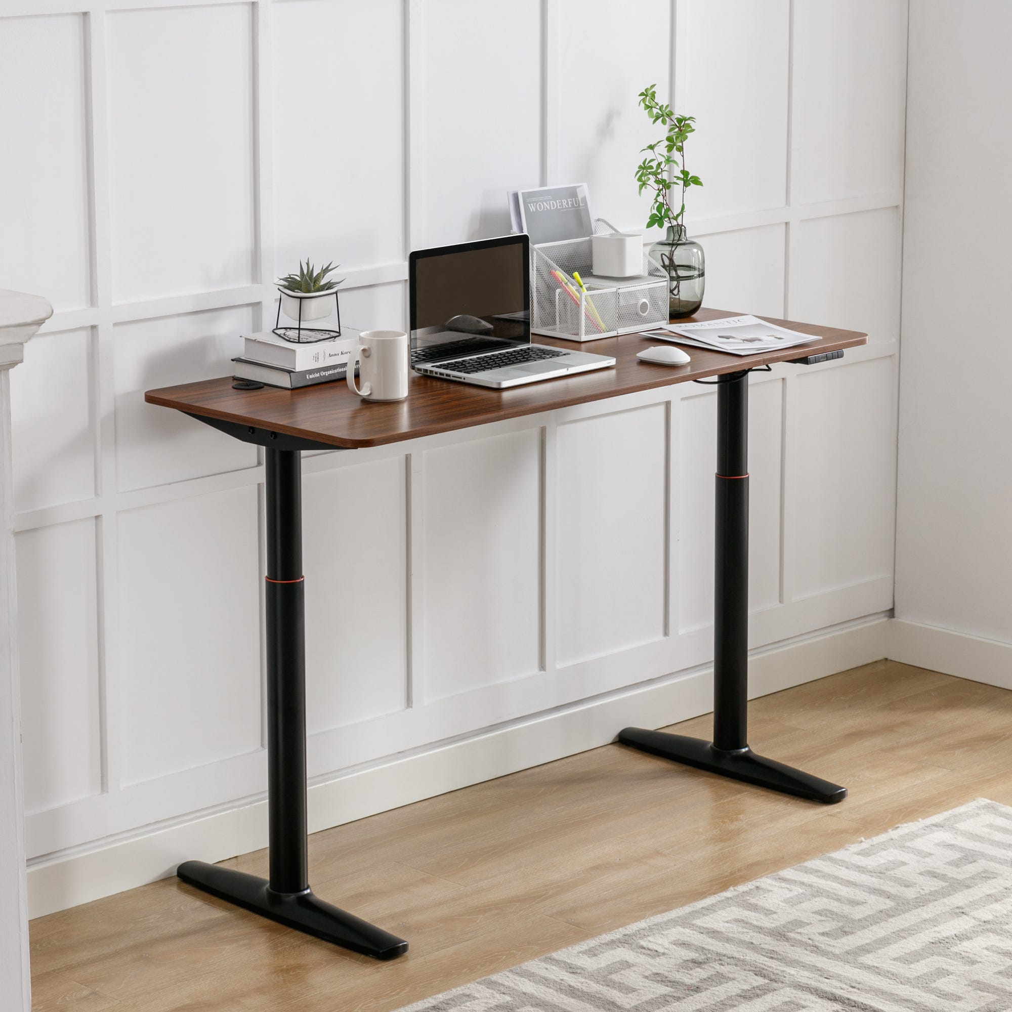 Scrivania Regolabile in Altezza con Sollevamento Elettronico 72-117 cm  Funzione Active Mode Standing Desk con Piano 140 x 60 cm Effetto Noce