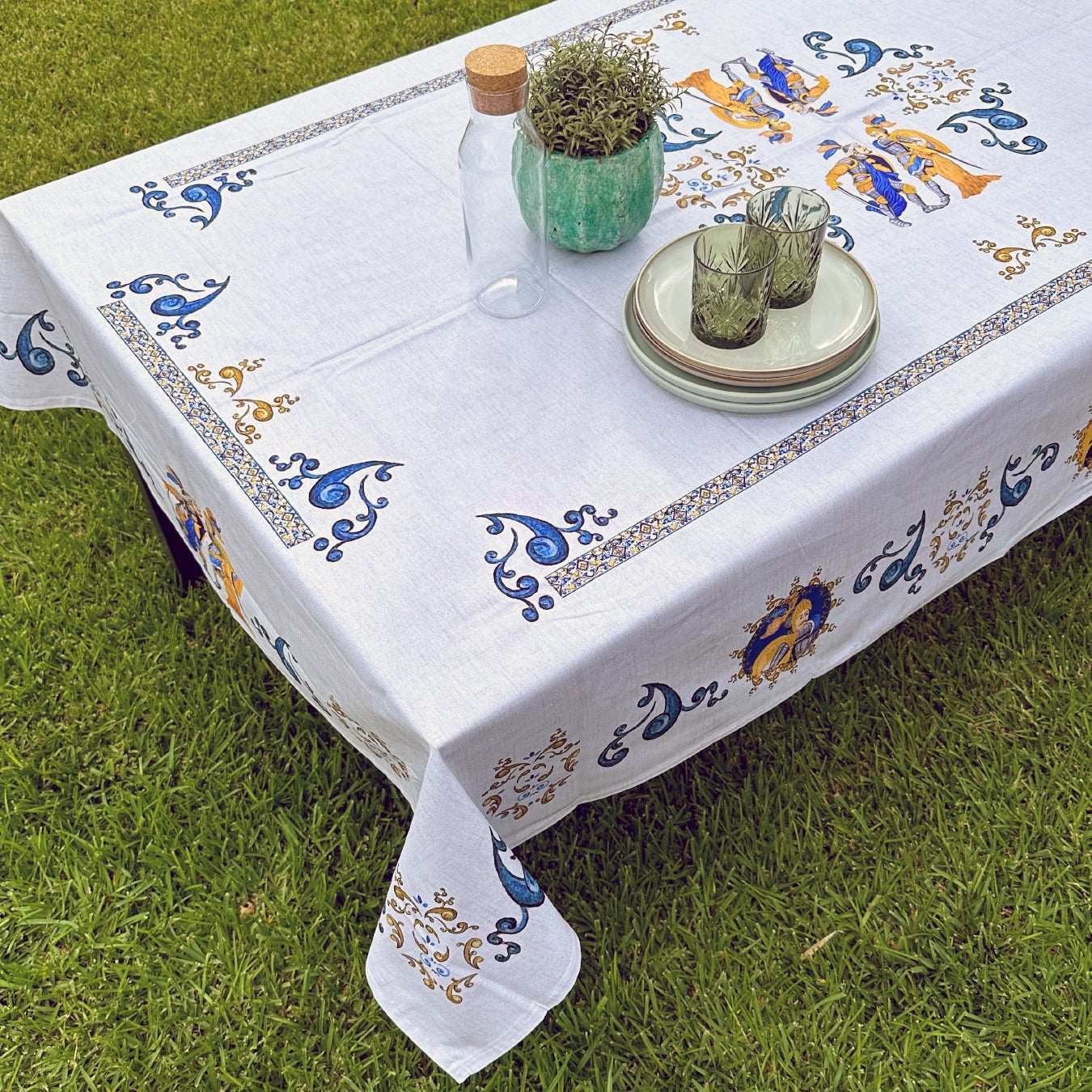 Tovaglia da tavola in cotone con pochette 150x350 cm - Pupi Blu- Olivia  Home