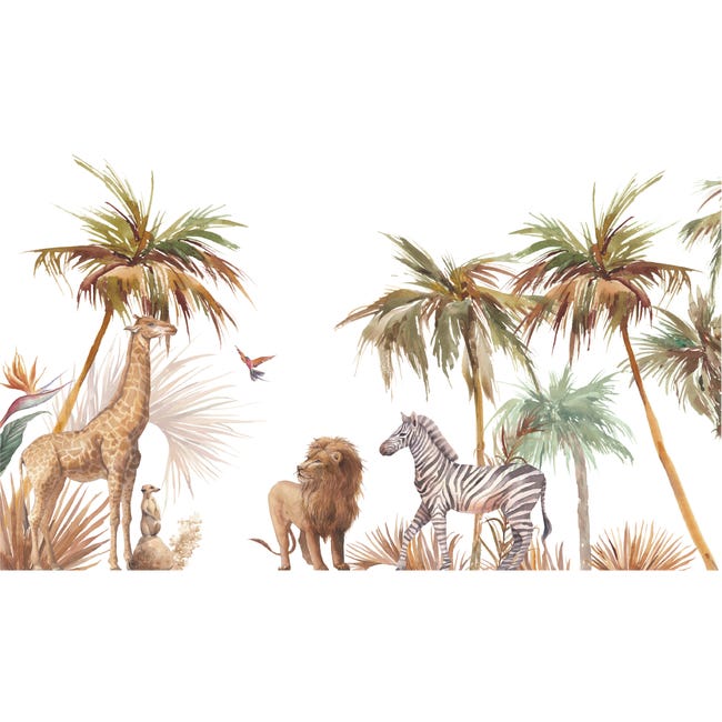 Papier peint panoramique jungle préencollé animaux sauvages H 250