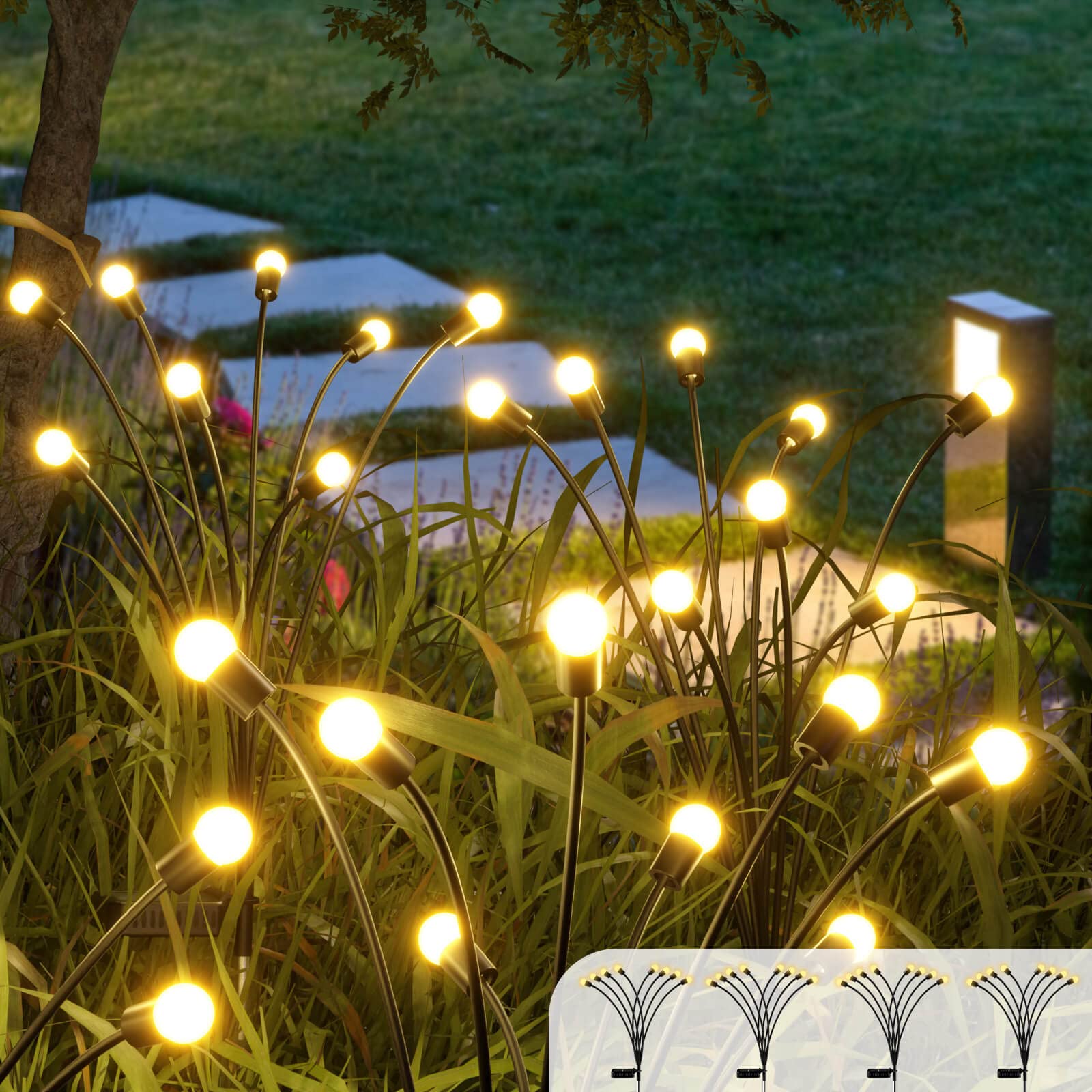 4pcs lumières luciole à énergie solaire, lumières de jardin luciole pour lumières  décoratives extérieures de paysage de voie, blanc chaud