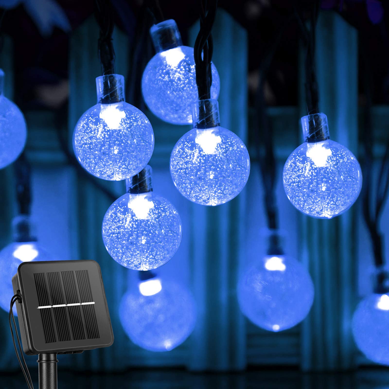 Guirlande lumineuse solaire de 60 LED de 36 pieds pour décor de fête de  patio de jardin, guirlande lumineuse solaire étanche, 8 modes de globe, bleu