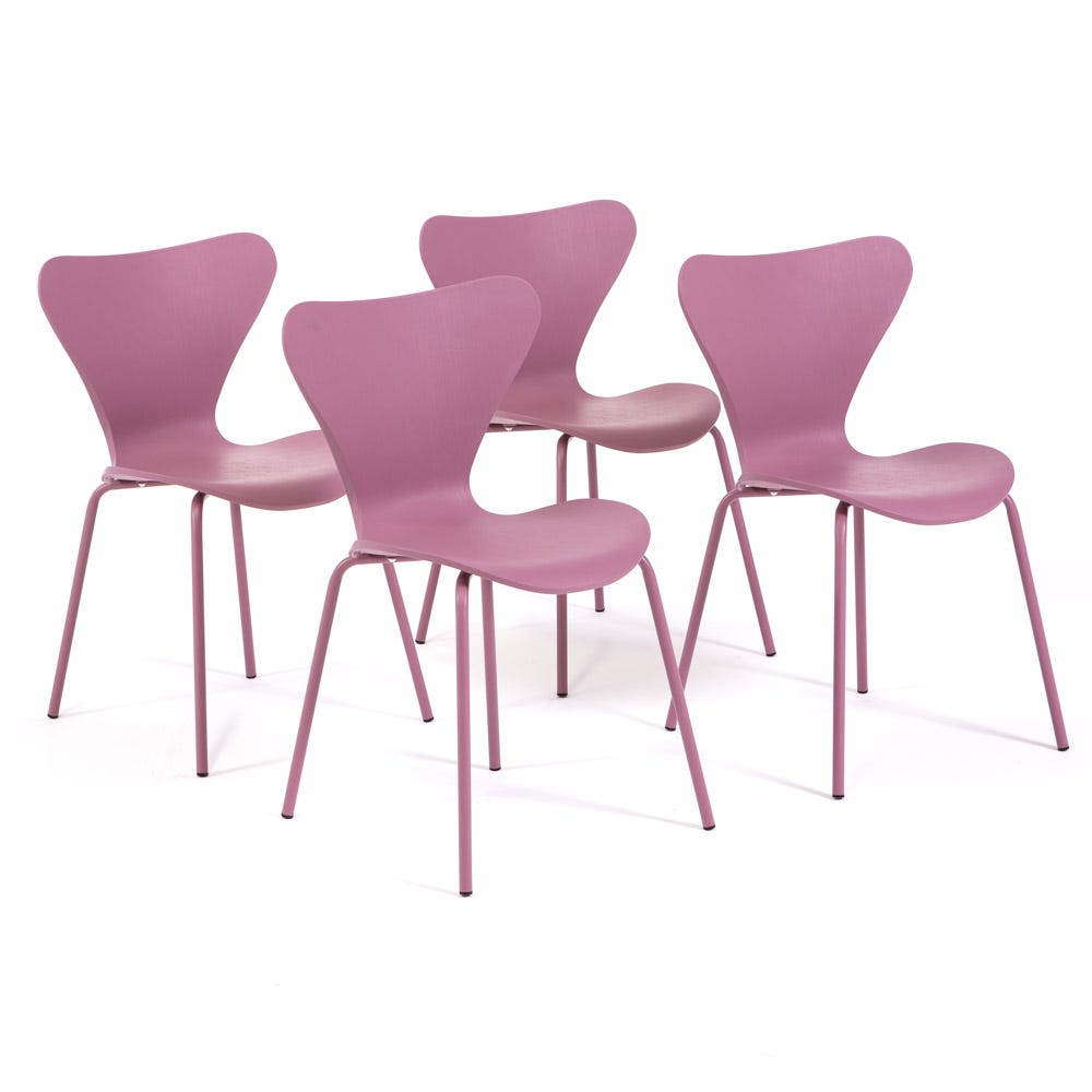 Set di 4 sedie Nina rosa antico con scocca in resina e gambe in metallo