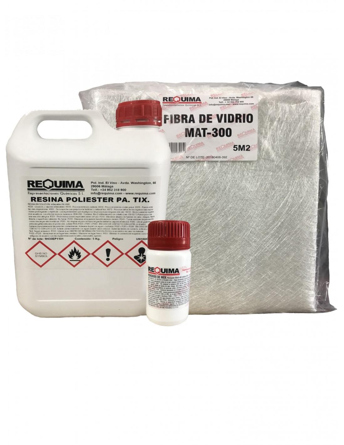Kit resina de poliester 5kg + catalizador 100gr + fibra de vidrio 5m2 ...